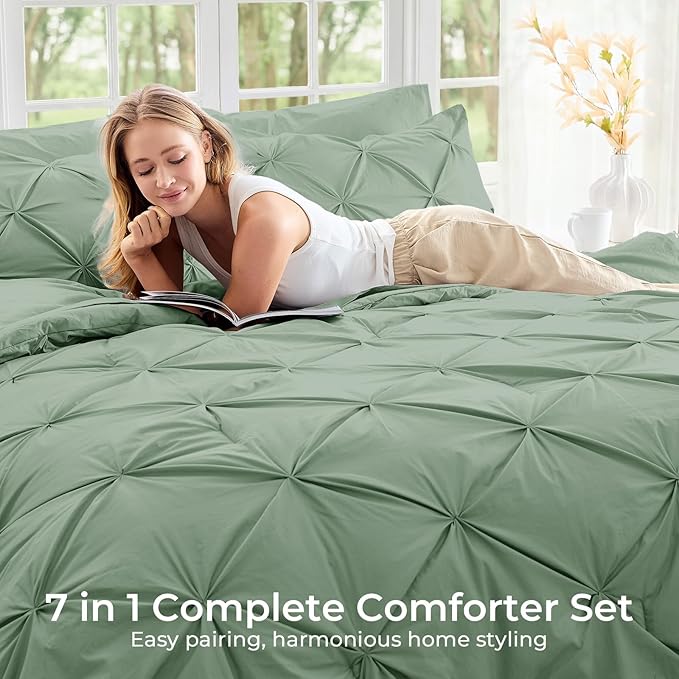 Sasttie Full Size Comforter Set, 7-Piece Bed in a Bag Double, Pintuck Bedding - Image 6