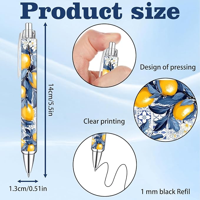 Capri Lemon Pens Set – Mediterranean-Inspired Ballpoint Pens for Girls, Students, and Stationery Lovers – Smooth Writing Pens for School, Journaling, or Gifts – Bright and Elegant Design, 8 Pack-DeskoryOffice