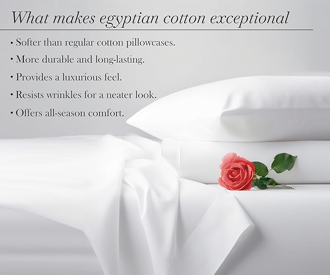100% Egyptian Cotton Pillowcases Standard Set of 2, Sateen Weave, Soft and - Image 7