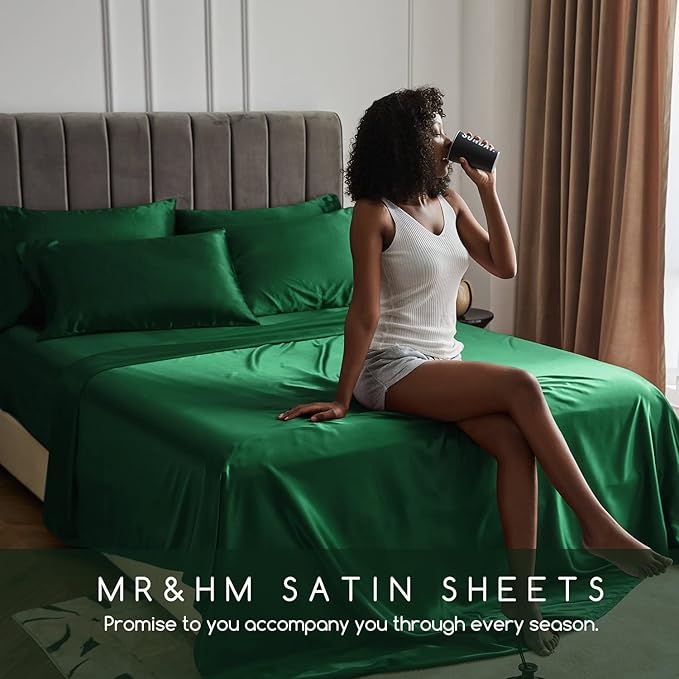 MR&HM Satin Bed Sheets, Queen Size Sheets Set - Image 6