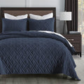 HORIMOTE HOME Quilt Set King Size Navy Blue, Classic Geometric Diamond Stitched by HORIMOTEHOME