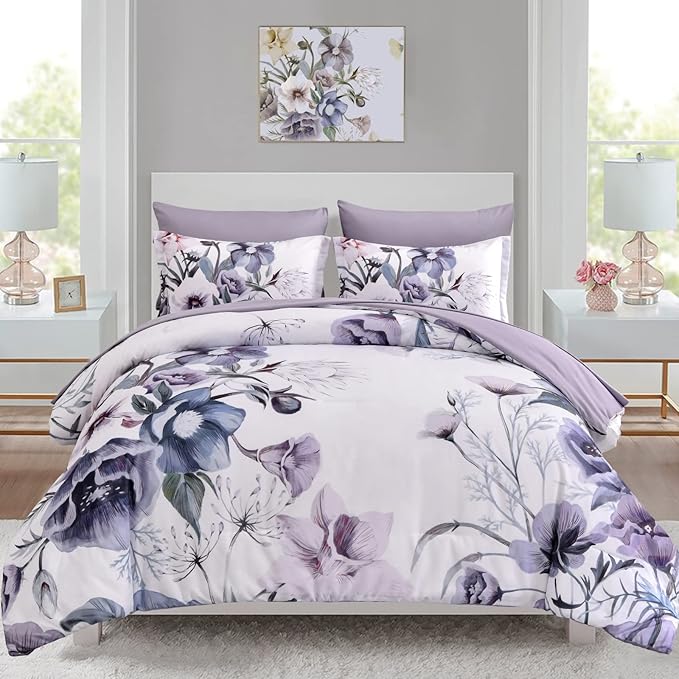 Luxudecor Floral Comforter Set Twin Size 5 Piece, Elegant Floral Comforter by Luxudecor