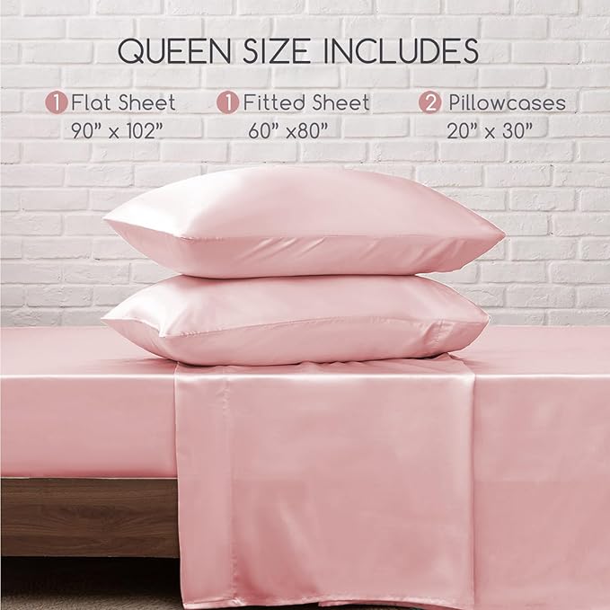 MR&HM Satin Bed Sheets, Queen Size Sheets Set - Image 7