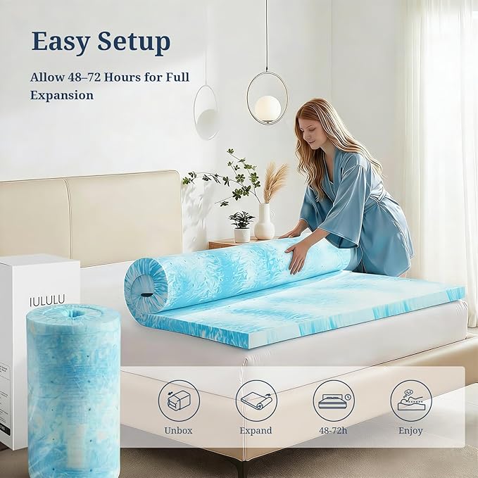 IULULU Twin Size Mattress Topper, 2 Inch Gel Memory Foam Topper, Light Comfort - Image 6