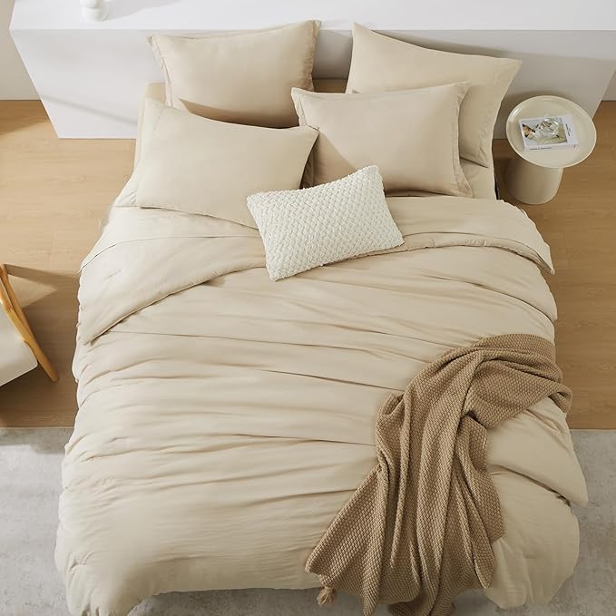WRENSONGE Super King Plus Size Comforter Set- 7 Pieces Beige Bed in a Bag Super - Image 2