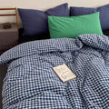 Nayoroom Navy Blue Gingham Duvet Cover Queen Size 100% Washed Cotton Plaid by Nayoroom
