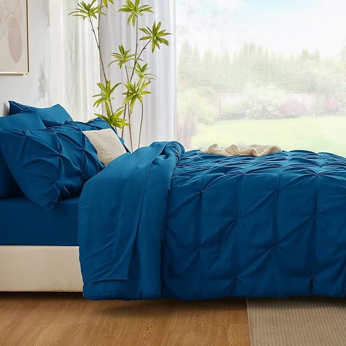 CozyLux Full Size Comforter Sets Teal, 7 Pieces Pintuck Bed in A Bag Teal - Image 8