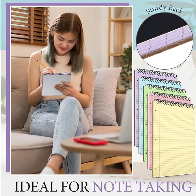 10 Packs 8.5" x 11" Top Spiral Notebook with 3 Hole Punched Legal Pads College Ruled Notepad 50 Sheets Hard Cardboard Paper Wirebound Notepad for Office School Business (Multicolor)-DeskoryOffice