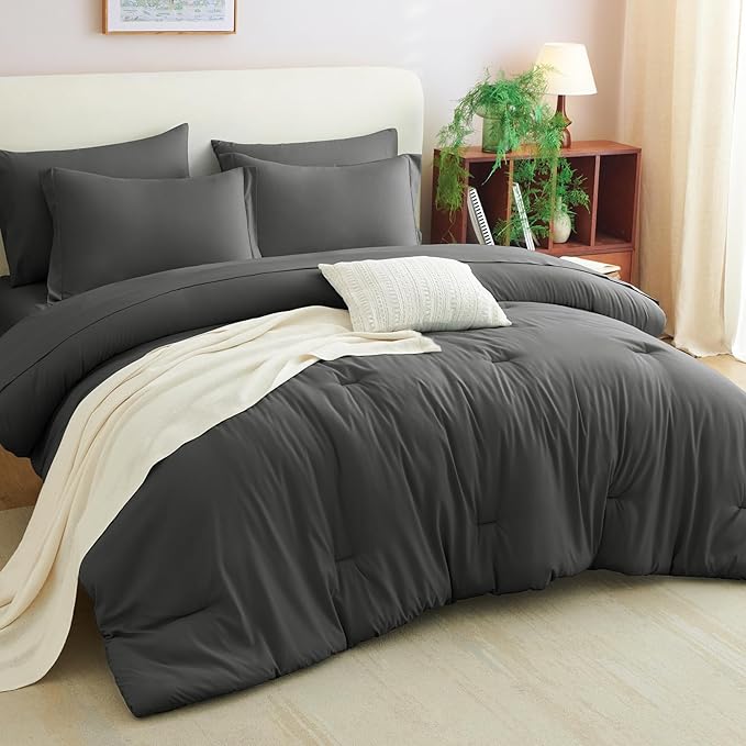 CozyLux King Size Comforter Set Dark Grey, 7 Pieces Bed in a Bag King Comforter - Image 7