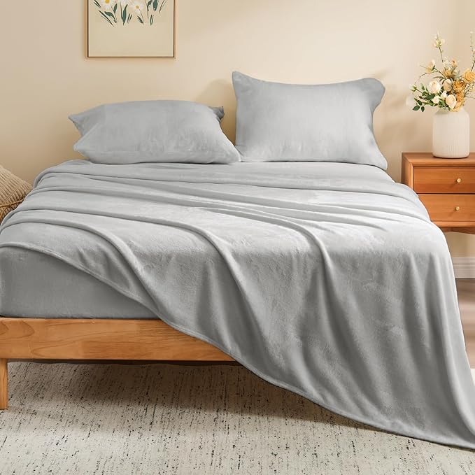 BEDELITE Flannel Sheets Twin Size Light Grey - Image 2
