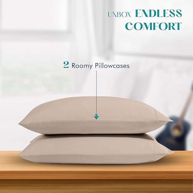 XOOX Linen 100% Egyptian Cotton Queen Pillow Cases Set of 2 - Image 3
