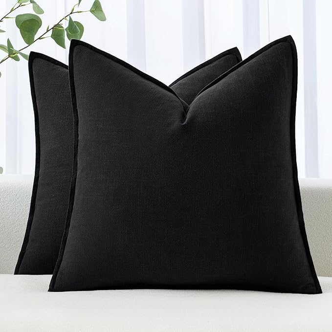 MIULEE Decorative Linen Euro Sham Pillow Covers 26x26 Black Boho Farmhouse by MIULEE