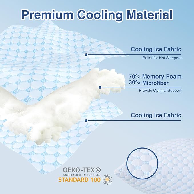Favocama Cooling Pillow for Sleeping, Shredded Memory Foam Pillows Queen Size - Image 4