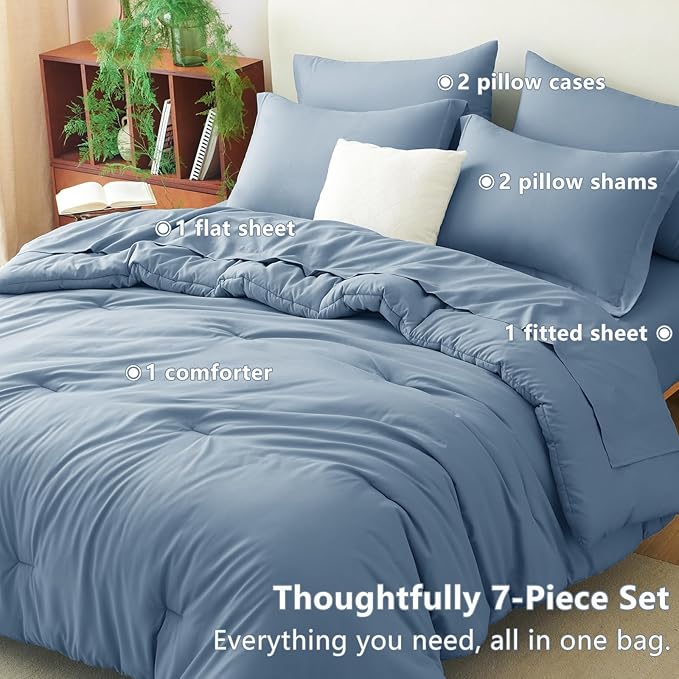 CozyLux Oversized King Comforter Set Grayish Blue, 7 Pieces Bed in a Bag - Image 6