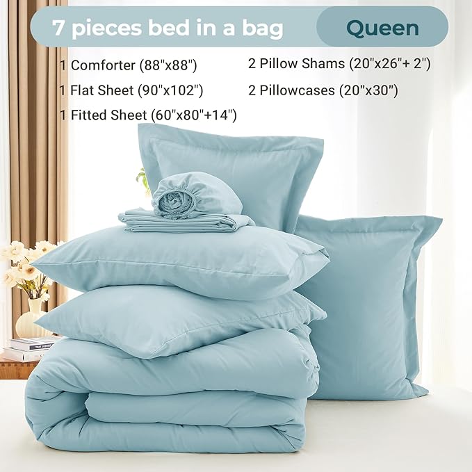 MUXHOMO 7 Pieces Queen Comforter Set, Soft Bed in a Bag Queen Size, All Season - Image 4