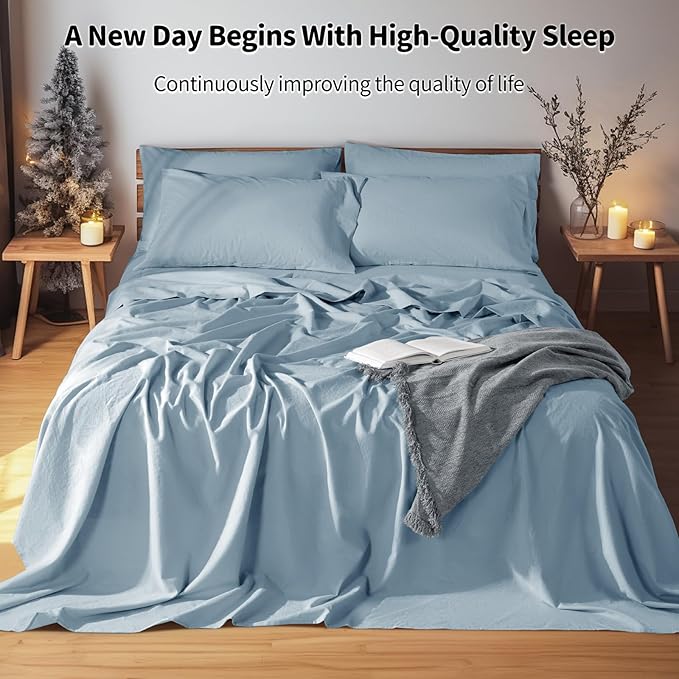 LBRO2M 100% Pure Linen Sheet Set Deep Pocket Up to 16" Bed Sheets Sets - Image 5