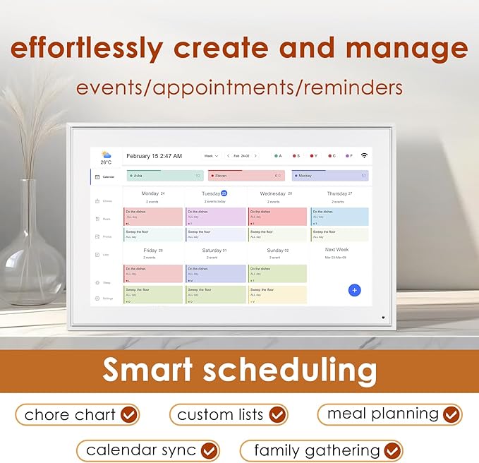 Digital Calendar 15.6 Inch, Electronic Calendar Chore Family Schedules, Smart Weekly and Monthly Planner, 1920 * 1080P IPS Touchscreen Interactive Display - Wall Mount White-DeskoryOffice