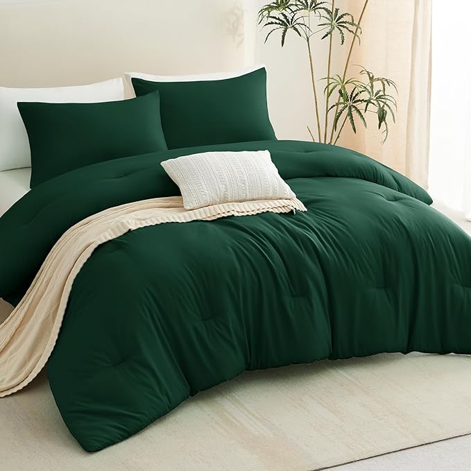 CozyLux King Size Comforter Set Emerald Green, 3 Pieces Solid Comforters King - Image 9