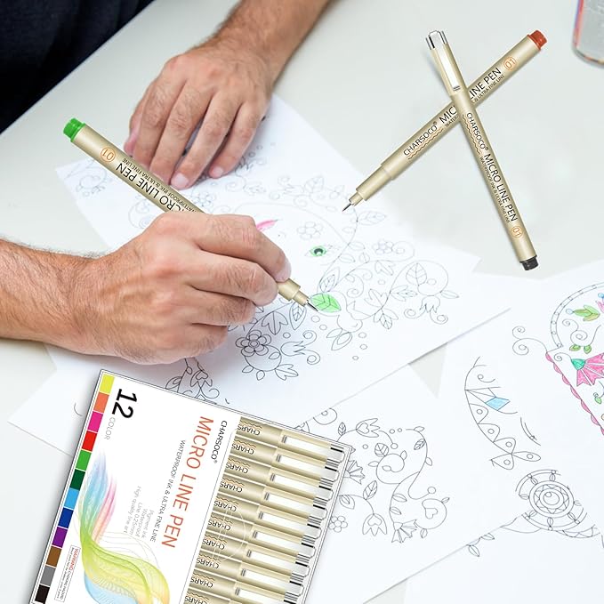 01 Micro Pen, Fine Point Pen with 12 Colors, Waterproof Archival Ink, 0.25mm Fineliner Ink Pens for Artist Illustration, Sketching, Anime, Manga, Technical Drawing and Scrapbooking-DeskoryOffice