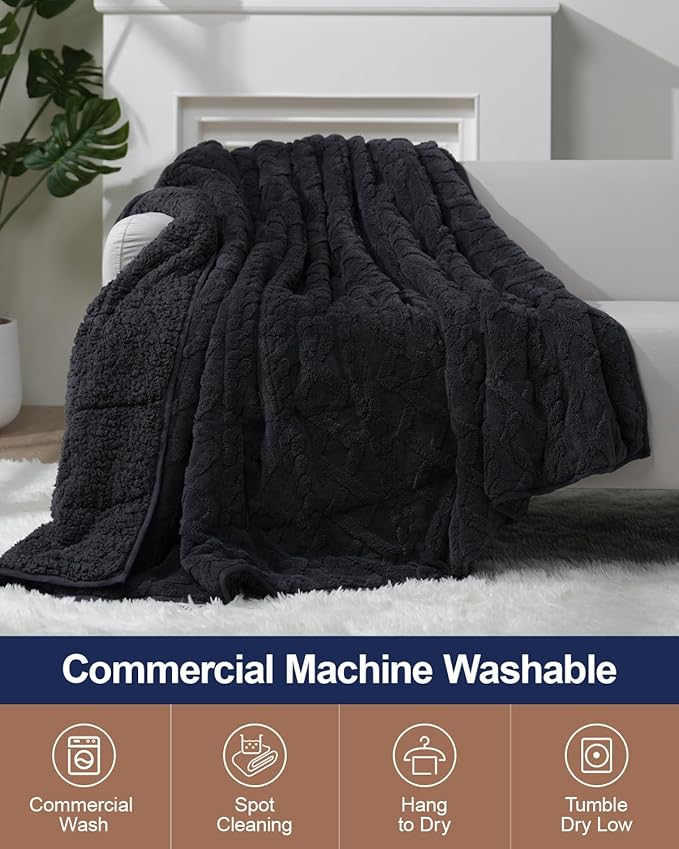 Super Fuzzy Soft Sherpa Fleece Weighted Blanket, 15 lbs Dual Sided Fluffy Heavy - Image 5