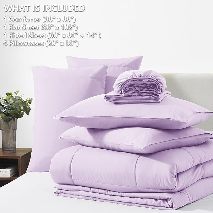 CozyLux Queen Comforter Set Lavender, 7 Pieces Bed in a Bag, Light Purple - Image 6