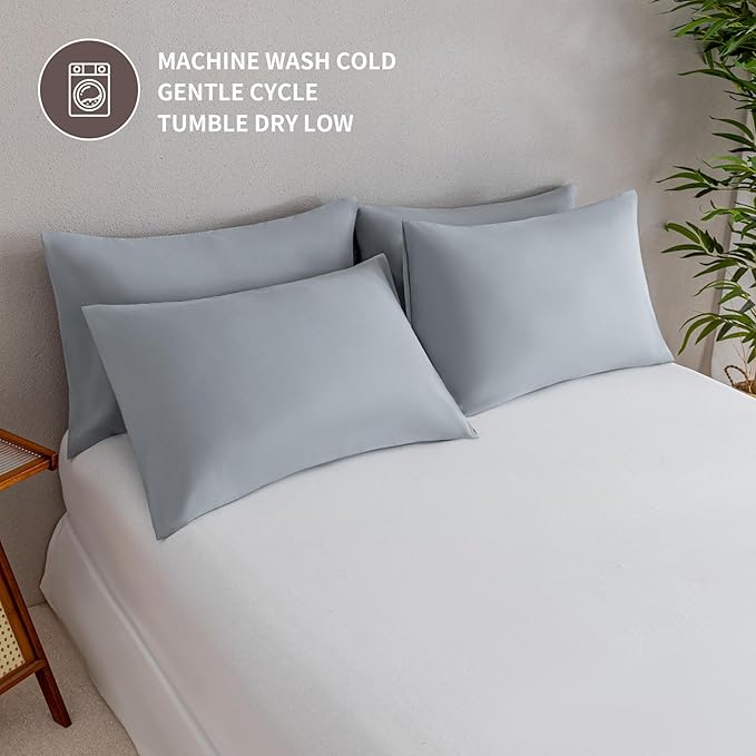 MINIPANDA Light Grey Pillowcases Set of 4 Standard Size- Gray Pillow Cases - Image 6