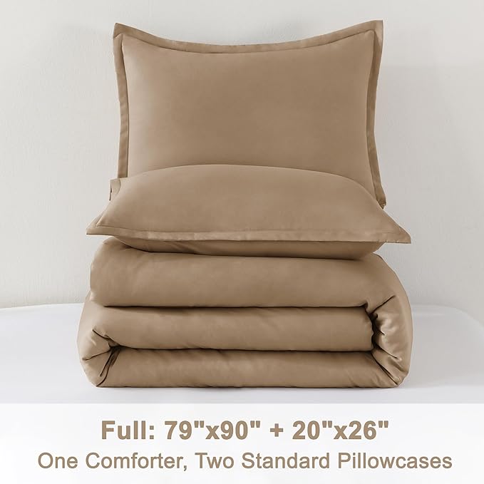 Litanika Taupe Comforter Set Full Size, 3 Pieces Solid Bedding Comforter Set - Image 9