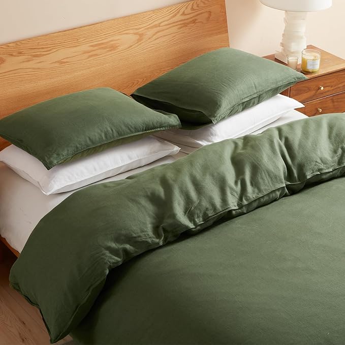 DAPU 100% Linen Olive Green Duvet Cover Set, Pure Natural French Flax Linen - Image 5