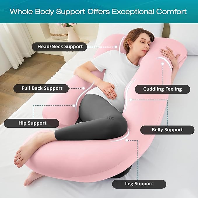 Sasttie Pregnancy Pillows for Sleeping, Jumbo U Shaped Cooling Full Body Pillow - Image 2