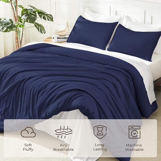 Litanika Comforters Navy Blue Oversized King Size, 3 Pieces Lightweight Solid - Image 3