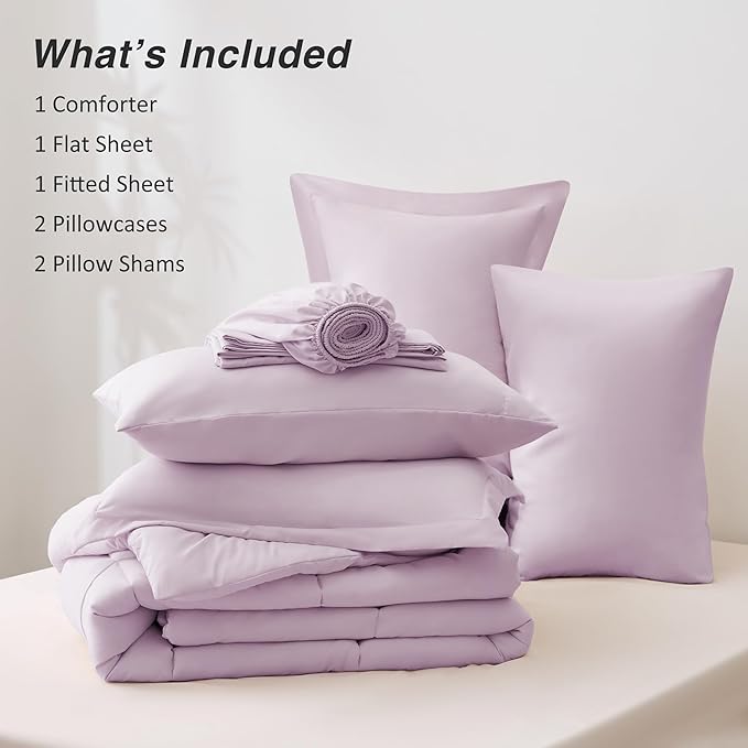 Love's cabin King Size Comforter Set Light Purple, 7 Pieces King Bed in a Bag - Image 8
