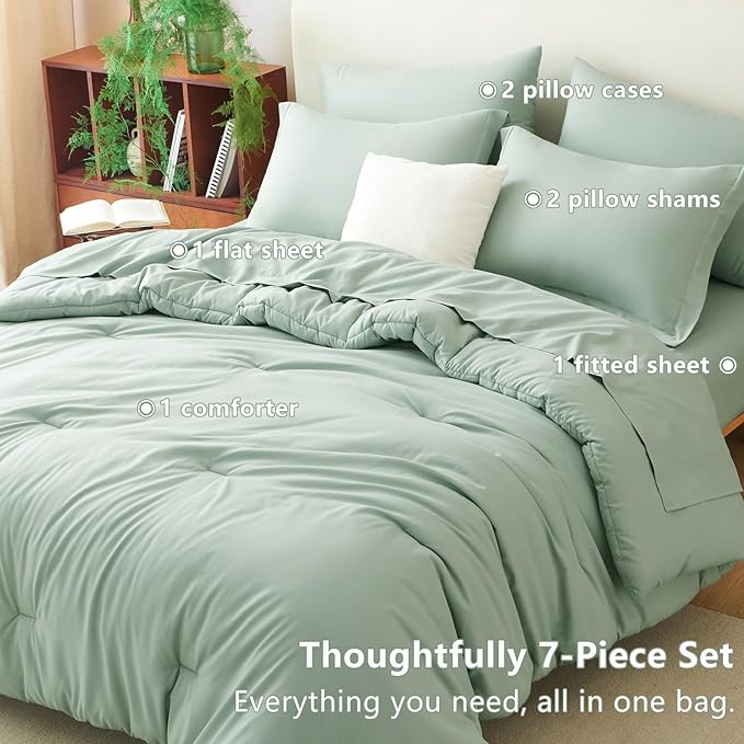 CozyLux Oversized King Comforter Set Sage Green, 7 Pieces Bed in a Bag - Image 7