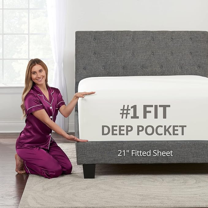 California King Fitted Sheet Deep Pocket – Cal King Fitted Sheet Only – 21” Cal by DeaLuxeBedding