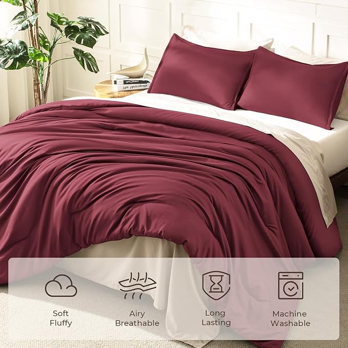 Litanika Burgundy Red Comforter Set California King Size, 3 Pieces Cal King - Image 3