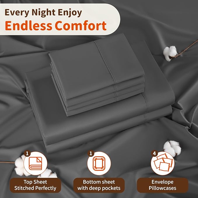 LBRO2M 1000 Thread Count 100% Egyptian Cotton Sheets Set 6 Piece Sets Full Size - Image 5