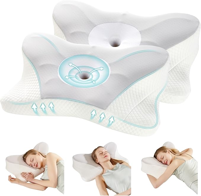 DUMOS Cervical Neck Pillow Set of 2, Cooling Memory Foam Contour Pillow by DumosLifestyle