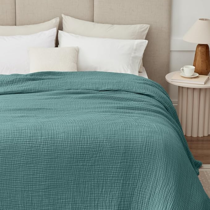 100% Cotton Muslin Blanket Queen 90" x 90", 6 Layers Breathable and Lightweight - Image 3