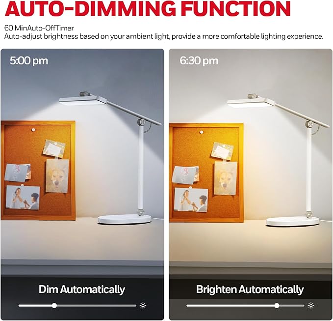 Honeywell Desk Lamp for Home Office, H4 Sunturalux™ Eye-Caring LED Desk Light, 700LM Dimmable Desk Lamp with Timer, Adjustable Desk Reading Light, Touch Auto Dimming Table Lamp for Study, Bedroom-DeskoryOffice