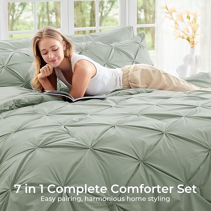 Sasttie King Size Comforter Set, 7-Piece Bed in a Bag, Pintuck Bedding Sets - Image 6