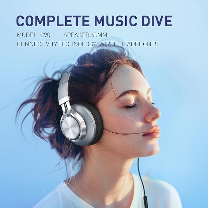 AILIHEN C90 Wired Headphones with Microphone Volume Control, Noise Reduction Over Ear Headphones Wired 3.5mm, Super Soft Corded Headphone for Cellphones, Tablet and Chromebook (Grey)-DeskoryOffice