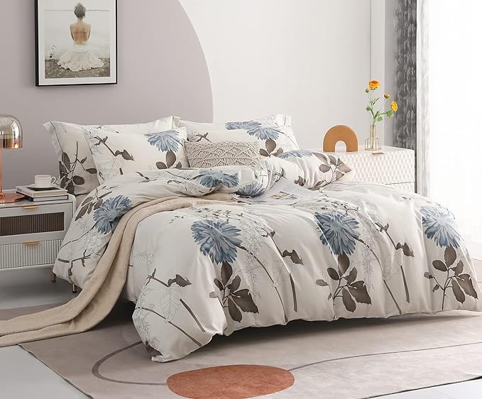 SLEEPBELLA Duvet Cover Queen Size, 600 Thread Count Cotton Botanical Flowers - Image 2