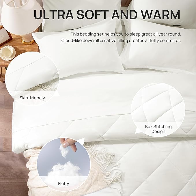 Love's cabin Queen Comforter Set Ivory, 7 Pieces Queen Bed in a Bag, All Season - Image 4