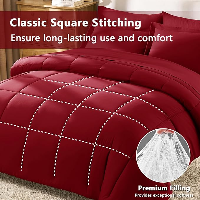CozyLux Queen Comforter Set Dark Red - Image 6