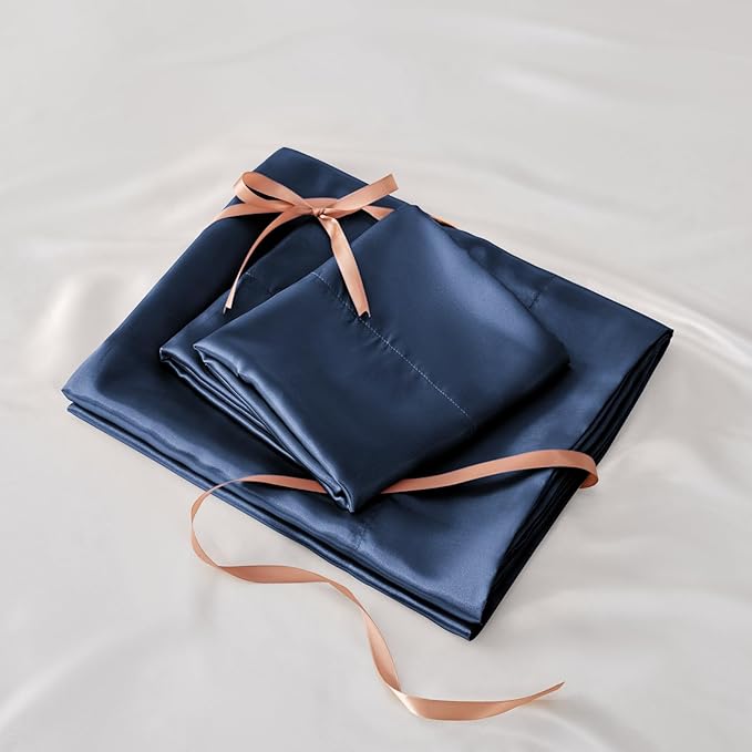 BEDELITE King Size Sheets Set, Luxury Soft Navy Satin Sheets - Image 7