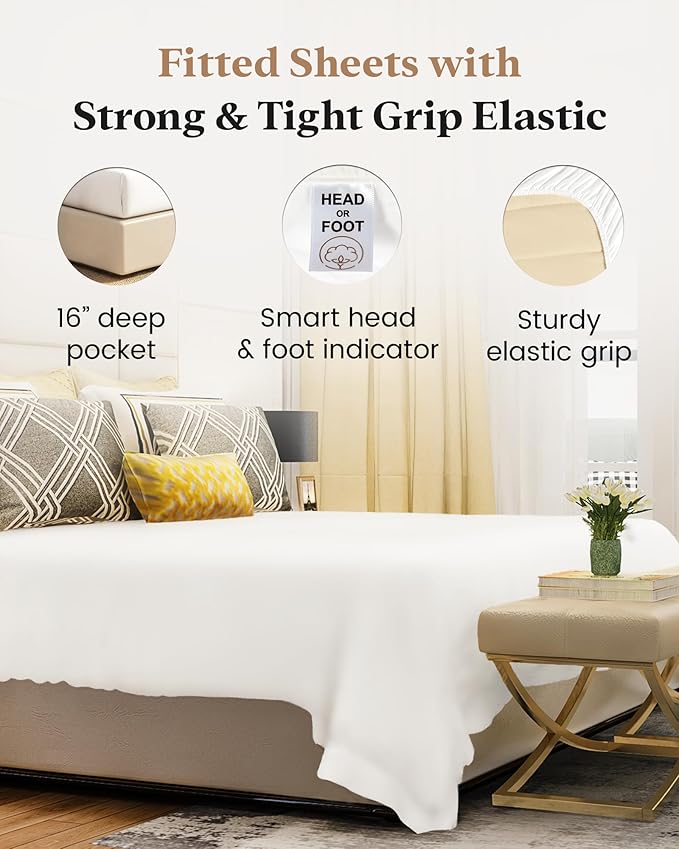 1000 Thread Count White Full Fitted Sheet Only 16” Deep Pocket Full Fitted - Image 3