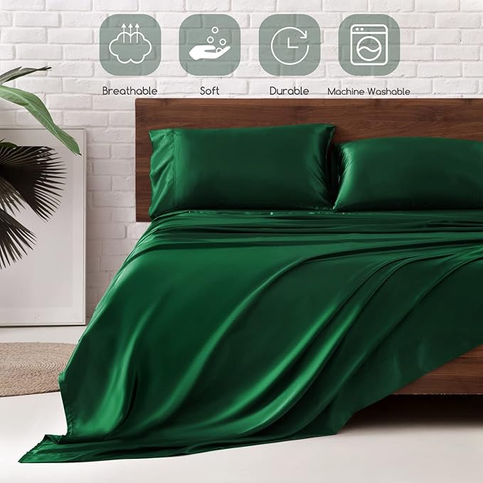 MR&HM Satin Bed Sheets, Full Size Sheets Set - Image 5