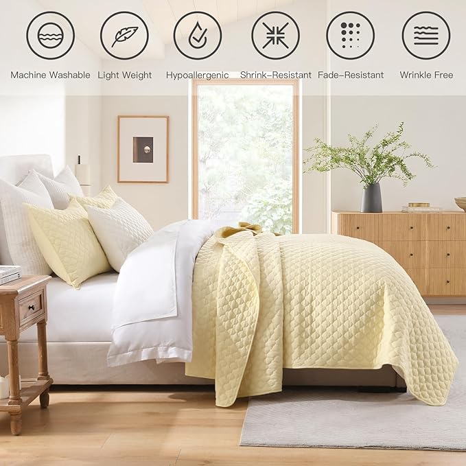 HORIMOTE HOME Quilt Queen Size Light Yellow, Lightweight Quilts - Image 2