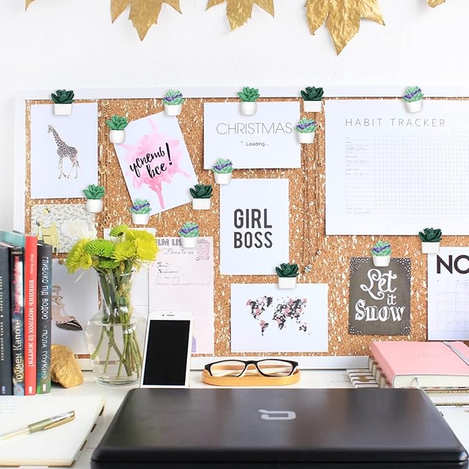 20 Pieces Cute Succulent Plants Decorative Push Pins Colorful Floret Thumbtacks for Photo Wall, Feature Wall, Whiteboard, Cork Board, Map, Bulletin Board, Office or Home (Three Assorted Styles)-DeskoryOffice