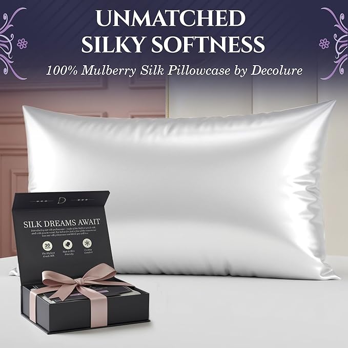 DECOLURE 100% Pure Mulberry Silk Pillow Case Queen Size – Highest Grade 30 - Image 2