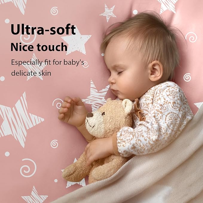 Baby Mini Crib Sheets Girl, Portable 38”x26” Pack and Play Sheets Fitted - Image 2